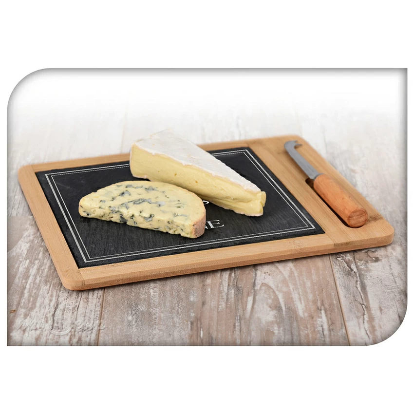 Сырная доска с ножом (30х24 см) "Cheese and wine", бамбук и сланец Сырная доска с ножом (30х24 см) "Cheese and wine", бамбук и сланец
